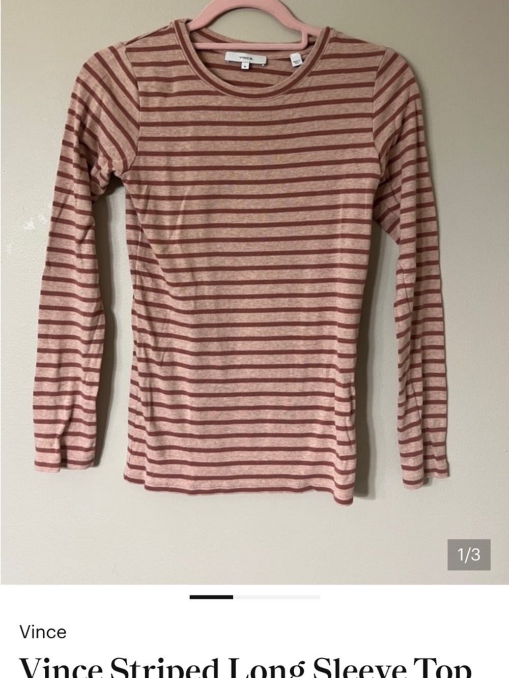 Vince Long Sleeve Striped Tee in Pink & Burgundy